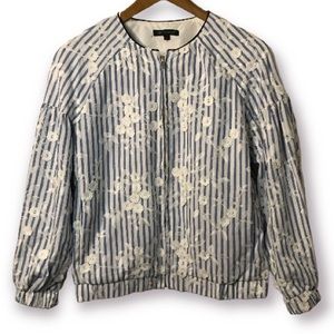 FOR CYNTHIA GORGEOUSLY EMBROIDERED FULL ZIP UP STRIPED JACKET